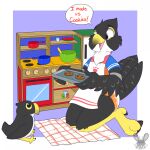  anthro apron avian bird clothing cookie diaper english_text falcon falconid food hi_res jaqrabbit_(artist) male nephy_abdl_(peregrine) peregrine_falcon plushie solo text 