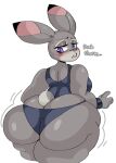  absurd_res anthro big_butt blush butt clothed clothing dialogue disney female hi_res huge_butt judy_hopps lagomorph leporid lewd_dorky looking_back mammal rabbit solo thick_thighs zootopia 