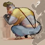  anon anthro ape butt clothed clothing erection erection_under_clothing female gorilla haplorhine human looking_back male mammal muscular muscular_female plumber primate shamelesss 