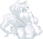  alldropped anthro big_breasts big_butt breasts butt female fur hi_res legendary_pok&eacute;mon looking_at_viewer looking_back looking_back_at_viewer nintendo nude pok&eacute;mon pok&eacute;mon_(species) rear_view reshiram simple_background solo video_games white_background white_body white_fur 