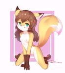  1girl :3 all_fours animal_ear_fluff animal_ears animal_feet animal_hands animal_nose aqua_eyes bangs bent_over blush bow bow_panties breasts brown_fur brown_hair cherry_hair_ornament closed_mouth collarbone eyebrows_visible_through_hair flong food-themed_hair_ornament fox_ears fox_girl fox_tail full_body furry furry_female hair_between_eyes hair_ornament hairclip highres kneeling long_hair looking_at_viewer nipples orange_fur original panties panties_around_one_leg pink_background pink_bow pussy pussy_juice shiny shiny_hair simple_background small_breasts solo tail tongue tongue_out underwear white_background white_fur white_panties 