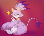  anthro big_breasts blaze_the_cat breasts domestic_cat felid feline felis female fur gesture hi_res huge_breasts mammal negullust nipples nude purple_body purple_fur sega solo sonic_the_hedgehog_(series) v_sign 