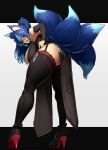 16.6_(artist) 4_tails absurd_res animal_humanoid arm_warmers armwear bent_over big_breasts big_butt biped black_armwear black_clothing black_dress black_footwear black_legwear black_shoes black_topwear blue_body blue_eyes blue_fur blue_hair breasts bustier butt canid canid_humanoid canine canine_humanoid clothed clothing digital_media_(artwork) dipstick_tail dress eyewear female fingers fluffy fluffy_tail footwear fox_humanoid full-length_portrait fully_clothed fur garter_straps glasses glistening glistening_body glistening_butt glistening_hair glistening_skin hair hi_res high_heels huge_breasts humanoid humanoid_hands inner_ear_fluff legwear light_body light_skin long_hair long_legs looking_at_viewer looking_back looking_back_at_viewer mammal mammal_humanoid markings multi_tail multicolored_body multicolored_ears multicolored_fur multicolored_hair multicolored_tail open_mouth open_smile pink_inner_ear ponytail portrait race_queen rear_view shaded simple_background smile solo standing tail_markings thick_thighs thigh_highs three-quarter_view topwear tuft two_tone_body two_tone_ears two_tone_fur two_tone_hair two_tone_tail white_background white_inner_ear_fluff 