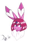  2022 accessory ambiguous_gender anthro blue_eyes buckteeth bust_portrait circle_eyebrows eyebrows fur hair hair_accessory inner_ear_fluff lagomorph leporid mammal neck_tuft open_mouth pink_body pink_fur pink_hair portrait rabbit salaciouslx signature simple_background sketch solo teeth tongue tuft white_background 