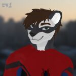  animal_humanoid brown_hair fluffy_ears fur green_eyes grey_body grey_fur hair hi_res humanoid male male/male mammal mammal_humanoid marvel procyonid procyonid_humanoid raccoon raccoon_humanoid smile solo spider-man_(series) zees1 