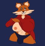  anthro big_breasts breasts bulge canid canine clothing female flashing fox gynomorph hi_res hoodie intersex karen_the_fox_(mexicommie) mammal mexicommie nipples one_eye_closed panties red_fox smile smirk thick_thighs topwear trans_(lore) trans_woman_(lore) underwear wide_hips wink 