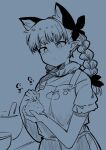  1girl animal_ears animal_print apron bangs blunt_bangs braid breasts cat_ears cat_print cooking extra_ears eyebrows_visible_through_hair food kaenbyou_rin large_breasts long_hair mizuga monochrome onigiri pointy_ears rice short_sleeves solo tail touhou twin_braids twintails upper_body 