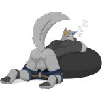  anklet anthro balls bottomwear bottomwear_down butt clothed clothing exposed genitals jewelry male mooning muscular notkastar pants pants_down partially_clothed pawpads presenting presenting_hindquarters shorts sleeping solo tuft zatch_(character) 