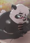  2022 anthro black_body black_nose blush censored duo eyewear genitals giant_panda glasses hi_res humanoid_genitalia humanoid_hands humanoid_penis kemono male male/male mammal navel oral overweight overweight_male penis pinoren pubes ursid white_body 