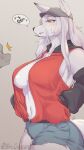  &lt;3 &lt;3_eyes anthro blush bodily_fluids breasts canid canine clothed clothing duo female fluffy fluffy_tail fox fur grey_body grey_fur hair hi_res male mammal open_mouth open_smile partially_clothed red_eyes simple_background sincrescent smile sweat white_body white_fur white_hair 