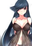  1girl black_babydoll black_hair black_panties breasts collarbone hair_over_one_eye hayashimo_(kancolle) highres hime_cut kantai_collection kumichou_(nakasato-gumi) large_breasts long_hair navel panties red_eyes solo underwear very_long_hair 