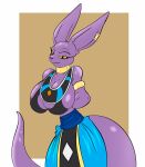  anthro beerus big_breasts breasts cleavage clothed clothing crossgender dragon_ball dragon_ball_super female hi_res huge_breasts mtf_crossgender pupils purple_body slit_pupils solratic 