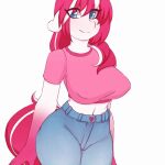  &lt;3 animated anthro areola blue_eyes bottomwear cherry_pop clothed clothing clothing_lift denim denim_clothing earth_pony equid equine fan_character hair hasbro horse jeans leg_markings mammal markings multicolored_hair my_little_pony nipple_piercing nipples pants piercing pony red_hair shirt shirt_lift simple_background socks_(marking) t-shirt tolsticot topwear two_tone_hair white_background white_hair 