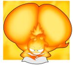  absurd_res ambiguous_gender big_butt butt cyandrive98 elemental_creature fire fire_creature hi_res huge_butt humanoid hyper hyper_butt looking_at_viewer lying nude on_front orange_body pillow smile solo thick_thighs wide_hips 