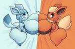  anthro anthro_on_anthro big_breasts bikini bikini_thong blue_body blue_fur breast_squish breasts breasts_frottage cleavage clothed clothing eeveelution female female/female flareon fur glaceon hi_res huge_breasts huztar nintendo pok&eacute;mon pok&eacute;mon_(species) squish swimwear video_games 