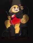  aggressive_retsuko ailurid anthro boots clothing dramatic_lighting dress female footwear hi_res jacket leather leather_clothing leather_jacket leather_topwear mammal microphone microphone_stand punipaws red_clothing red_dress red_panda retsuko sanrio short_dress singing solo speaker topwear 