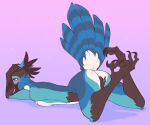  6:5 anthro avian bird black_body black_feathers blue_body blue_feathers blush breast_squish breasts butt corvid feathers female jay_(bird) masturbation new_world_jay oscine passerine solo squish steller&#039;s_jay sugarr_n_spice tail_feathers talons 