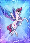  absurd_res blue_eyes cutie_mark equid equine feathers female hasbro hi_res hooves lupiarts mammal multicolored_body multicolored_feathers my_little_pony pegasus solo spread_wings wings zipp_storm_(mlp) 