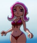 agent_8_(splatoon) bikini breasts cephalopod cleavage clothed clothing female gradient_background hi_res humanoid looking_at_viewer marine mollusk nintendo not_furry octarian octoling open_mouth pseudo_hair simple_background solo splatoon swimwear tentacle_hair tentacles under_boob unknown_artist video_games 