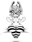  :3 black_and_white breasts clothing featureless_breasts featureless_crotch female hi_res humanoid humanoid_pointy_ears imp legwear midna monochrome nintendo not_furry one_eye_obstructed open_mouth pattern_clothing pattern_legwear simple_background sitting snaggle_tooth solo striped_clothing striped_legwear stripes the_legend_of_zelda thick_thighs twili twilight_princess unknown_artist video_games white_background 