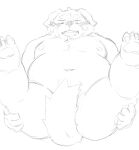  2022 anthro belly blush canid canine canis convenient_censorship domestic_dog humanoid_hands kemono kota&acute; male mammal moobs navel nipples overweight overweight_male simple_background sketch solo white_background 