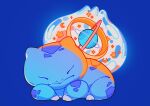  absurdres blue_background bulbasaur closed_eyes closed_mouth highres meyoco moon_(symbol) no_humans pokemon pokemon_(creature) simple_background solo star_(symbol) 