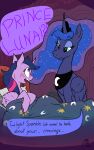  10:16 bed bedding blanket blue_body blush bodily_fluids comic confusion equid equine female friendship_is_magic furniture hair half-closed_eyes hasbro hi_res horn magnificent-arsehole mammal my_little_pony narrowed_eyes pillow princess_luna_(mlp) pupils purple_body purple_hair shocked small_pupils sweat teeth text twilight_sparkle_(mlp) waking_up winged_unicorn wings 
