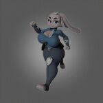  1:1 3d_(artwork) animated anthro belt big_breasts blush breasts cleavage clothed clothing curvy_figure digital_media_(artwork) disney female fully_clothed fur huge_breasts judy_hopps lagomorph leporid mammal open_mouth police police_uniform rabbit rendered short_playtime simple_background solo thick_thighs uniform voluptuous zootopia 