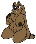  2022 anthro breasts brown_body brown_fur female fur hair hand_on_breast hi_res holding_breast kneeling mammal nipples nude solo trout_(artist) ursid 