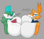  anthro aspen_(shewiff) big_breasts blue_eyes breasts duo female female/female gallade hi_res huge_breasts humanoid nintendo orange_body original_characters pok&eacute;mon pok&eacute;mon_(species) pouty pressed_together pressing_breasts_together serperior shewiff smug vera_(shewiff) video_games 