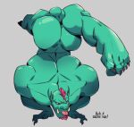  anthro arts_of_indiego backsack balls butt demon facial_hair genitals green_body green_skin hair hi_res male muscular muscular_anthro muscular_male nude pose red_hair solo tongue tongue_out 