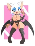  anthro bat_wings big_breasts blue_eyes boots breasts chiropteran cleavage clothed clothing curvy_figure female footwear hair hi_res hidden-cat high_heeled_boots high_heels hourglass_figure looking_at_viewer mammal membrane_(anatomy) membranous_wings navel pink_background rouge_the_bat sega simple_background sleeves solo sonic_the_hedgehog_(series) spread_wings tan_body tan_skin thick_thighs white_hair wide_hips wings 