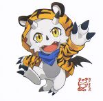  anthro bandai_namco chibi claws clothing digimon digimon_(species) digimon_ghost_game gammamon hoodie horn k_nautilus1157 male solo tiger_stripes topwear white_body wings yellow_eyes 