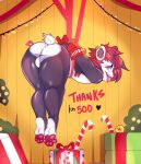  absurd_res anthro balls bdsm bedroom_eyes bent_over big_butt bondage bound bow_(disambiguation) butt christmas ear_piercing ear_ring genitals giant_panda hair half-closed_eyes hi_res holidays huge_butt inviting looking_at_viewer male mammal narrowed_eyes pawpads paws pear-shaped_figure piercing presenting punkypanda red_hair red_pawpads rysoka seductive solo thick_thighs tongue tongue_out ursid wide_hips 