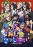  6+boys bangs beanie black_eyes black_hair black_jacket black_sclera blonde_hair blue_eyes bruno_buccellati buzz_cut closed_mouth colored_sclera earrings formaggio ghiaccio giorno_giovanna glasses green_eyes green_jacket grey_hair guido_mista hat highres illuso jacket jewelry jojo_no_kimyou_na_bouken leone_abbacchio lips lipstick long_hair long_sleeves looking_at_viewer makeup melone mojisan_(ebimo) multiple_boys narancia_ghirga necktie orange_headwear orange_jacket pannacotta_fugo pesci pink_jacket prosciutto purple_eyes purple_hair purple_lips purple_necktie red_eyes risotto_nero short_hair smile teeth tongue tongue_out vento_aureo very_short_hair vest white_jacket white_vest 