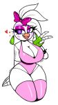  &lt;3 &lt;3_eyes 2022 3_fingers accessory anthro avian big_breasts bird bracelet breasts cleavage cleavage_overflow clothed clothing curvy_figure ear_piercing ear_ring emanata eyelashes eyeshadow female fingers five_nights_at_freddy&#039;s five_nights_at_freddy&#039;s:_security_breach gesture glamrock_chica_(fnaf) glistening green_clothing green_handwear hair hair_accessory hair_ribbon hand_on_ground handwear heart_reaction hi_res jewelry kneeling legwear lipstick machine makeup motion_lines nelljoestar one-piece_swimsuit piercing pink_clothing pink_legwear pink_swimwear pink_thigh_highs purple_eyes purple_eyeshadow ribbons robot scottgames seductive shaded simple_background solo spiked_bracelet spikes swimwear thick_thighs thigh_highs tongue tongue_out toony v_sign video_games voluptuous white_body white_hair wide_hips 