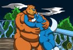  2020 absurd_res anthro bear_in_the_big_blue_house blue_body brown_body butt canid canine canis domestic_dog duo embrace hi_res hug husky male male/male mammal mikeyex moobs night nipples nordic_sled_dog outside overweight overweight_male spitz ursid white_body 
