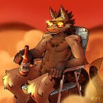  1:1 absurd_res alcohol anthro apocalypse beer bethesda_softworks beverage desert eyewear fallout glasses hi_res male night_stalker_(fallout) ruby-milk solo video_games 