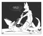  anthro blood bodily_fluids bruised_eye cigarette claws dialogue dragon duo fight greyscale gun handgun horn humanoid kobold male monochrome nosebleed on_top ranged_weapon reptile scalie scar scratches shilensis simple_background speech_bubble weapon 