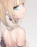  1girl arm_strap back bangs bare_shoulders black_choker blonde_hair blue_eyes choker covered_nipples highres long_hair looking_at_viewer original solo tawapo twintails twintails_day upper_body 