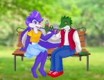  anthro barefoot bench bottomwear cephalofille clothed clothing date dessert duo feet female fifi_la_fume food fur hair ice_cream jacket letterman_jacket lizard male male/female mammal mephitid outside park public purple_body reptile retro_pixel_lizard retropixellizard romantic romantic_couple scalie sharing_food skirt skunk smile tiny_toon_adventures topwear warner_brothers 