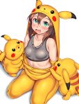  1girl blush commentary_request highres looking_at_viewer orizen pikachu pokemon pokemon_(game) pokemon_go 