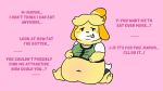  16:9 animal_crossing anthro belly canid canine canis domestic_dog english_text female isabelle_(animal_crossing) mammal nintendo overweight overweight_anthro overweight_female pompuffy_(artist) sequence shih_tzu simple_background solo text toy_dog video_games weight_gain widescreen 