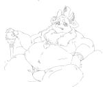  2022 anthro belly biped bulge canid canine canis clothing domestic_dog hat headgear headwear humanoid_hands kemono male mammal monochrome moobs navel overweight overweight_male pie_furry sitting sketch solo underwear 