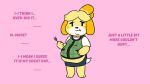  16:9 animal_crossing anthro belly canid canine canis domestic_dog english_text female isabelle_(animal_crossing) mammal nintendo overweight overweight_anthro overweight_female pompuffy_(artist) sequence shih_tzu simple_background solo text toy_dog video_games weight_gain widescreen 