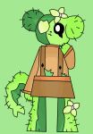  2021 anthro big_eyes cactus clothed clothing elemental_creature flower girly golden_flower grass green_background green_body kakhmiff kim_(disambiguation) male monster nyamimi plant simple_background smile solo spikes 
