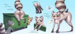  absurd_res after_transformation anthro big_butt breasts butt dumpster english_text female genitals group hi_res imminent_blowjob imminent_oral imminent_sex male male/female mammal penis procyonid pussy raccoon raised_tail text thick_thighs trio zorym 