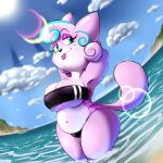  1:1 :3 anthro beach big_breasts breast_squish breasts cleavage clothed clothing cotton_(f0xb0y) domestic_cat f0xb0y01 felid feline felis female gris_swimsuit hands_behind_head hi_res huge_breasts mammal meme meme_clothing one-piece_swimsuit partially_submerged seaside solo squish swimwear tongue tongue_out translucent translucent_clothing translucent_swimwear under_boob 