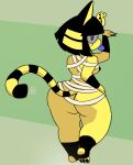  animal_crossing ankha_(animal_crossing) anthro breasts butt domestic_cat felid feline felis female hunnibunnibuttz looking_at_viewer looking_back mammal mostly_nude nintendo nipple_slip simple_background solo tongue tongue_out video_games wide_hips wraps 