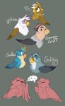  absurd_res aged_down avian beak black_eyes blue_body blue_eyes blue_feathers brown_body brown_eyes brown_feathers eyebrows feathers female feral friendship_is_magic gabby_(mlp) gallus_(mlp) gilda_(mlp) grampa_gruff_(mlp) grey_body grey_feathers gryphon hasbro hi_res male multicolored_body multicolored_feathers my_little_pony mythological_avian mythology old owlcoholik singing text wings 